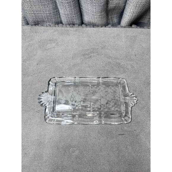 VTG Fostoria Meadow Etched Clear Glass Creamer Sugar Tray - Picture 12 of 13